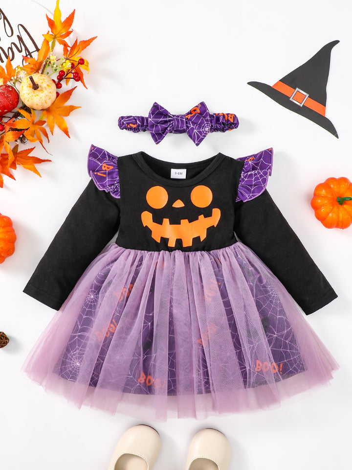 Jack O'Lantern Ruffled Long Sleeve Dress