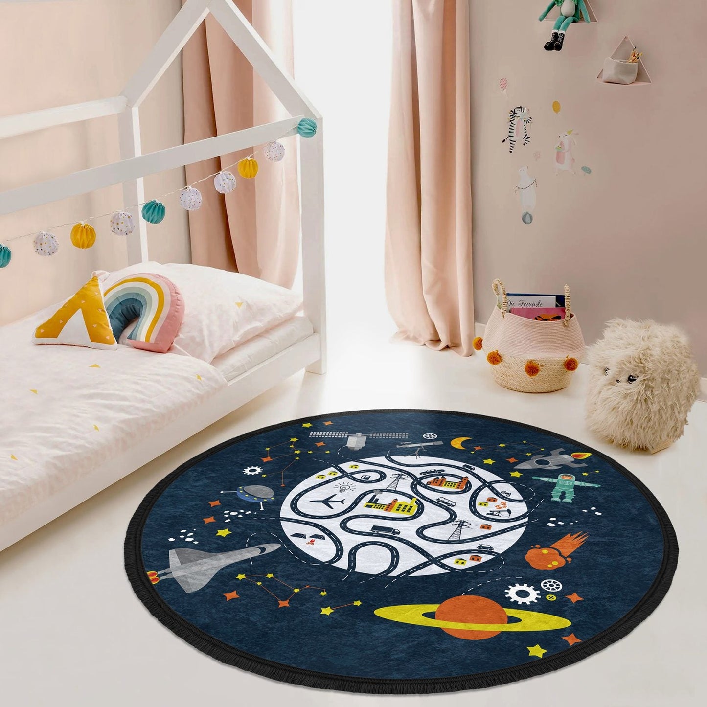 Kids Room Universe Printed Round Rug, Nursery Room Round Rug, Baby