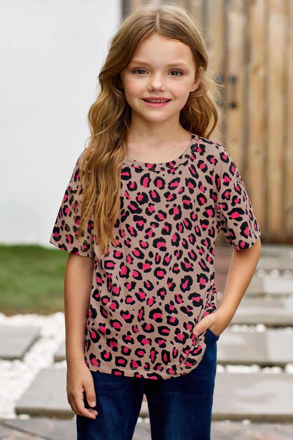 Kids Leopard Dropped Shoulder Tee