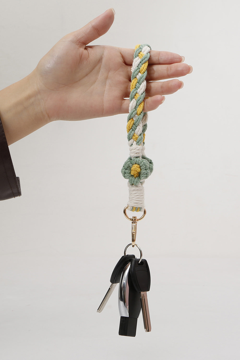 Floral Braided Wristlet Key Chain –