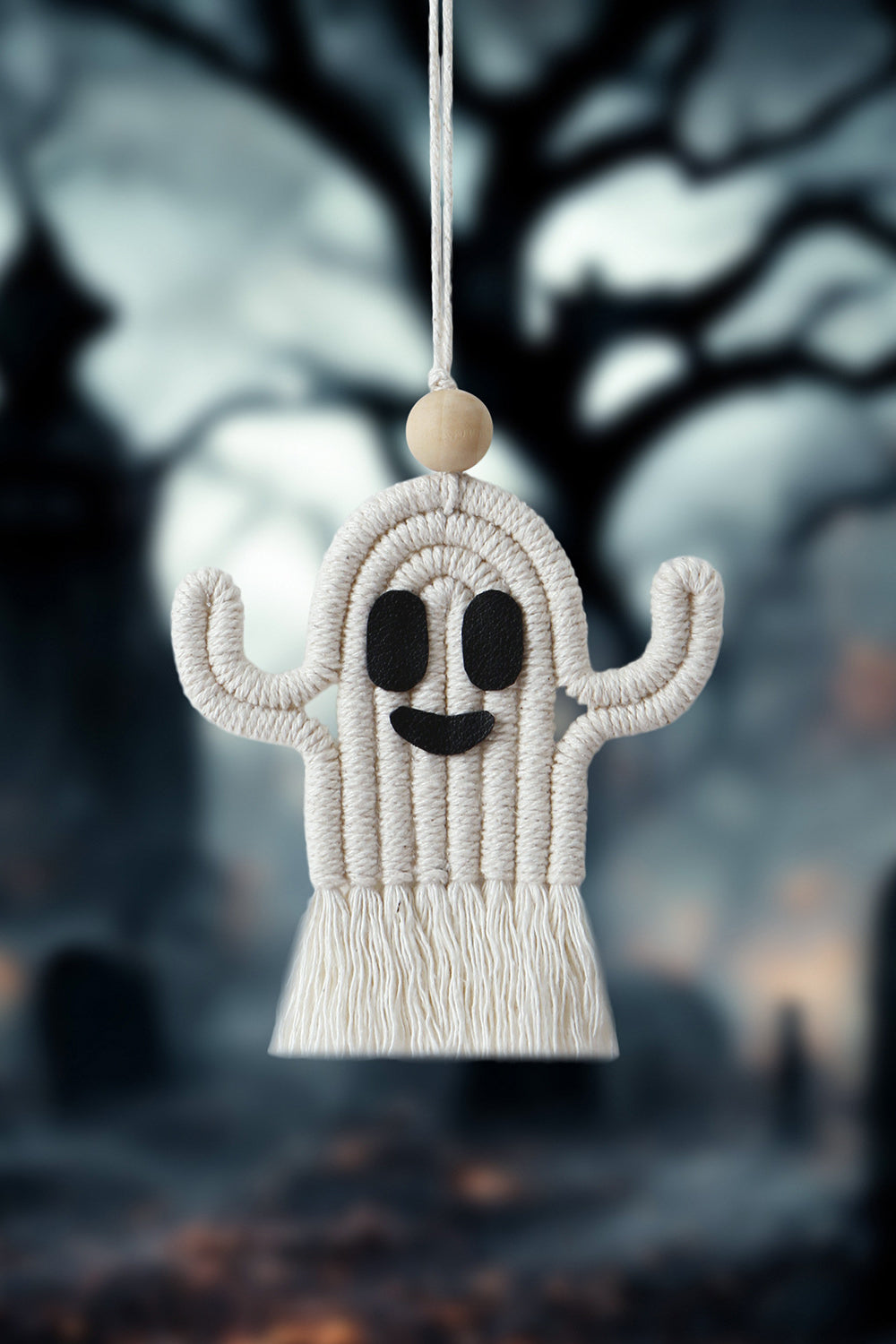 Wood Bead Fringe Ghost Shape Macrame Key Chain