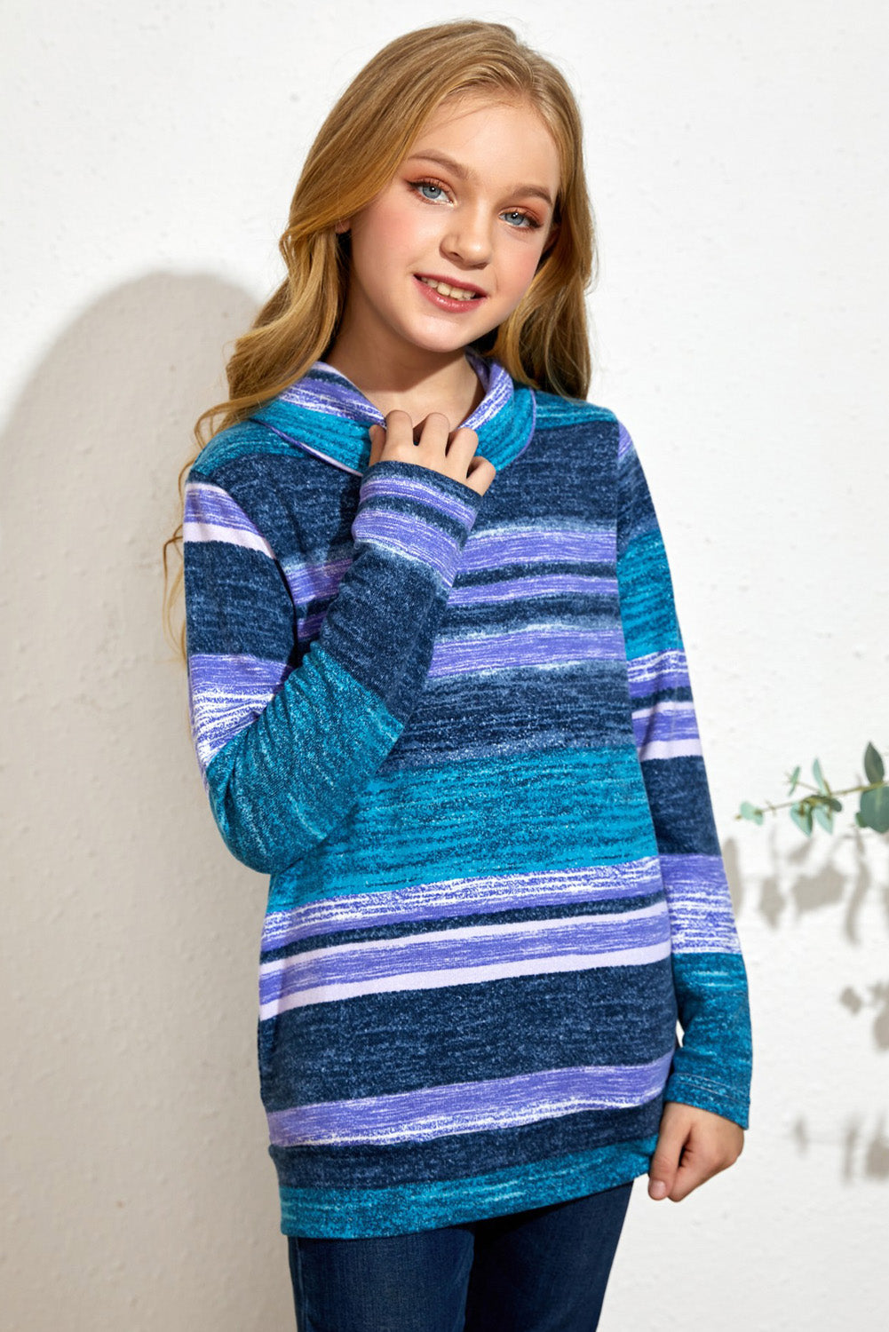 Kids Striped Cowl Neck Top with Pockets