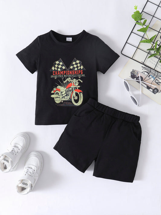 Boys Motorcycle Graphic Tee and Shorts Set