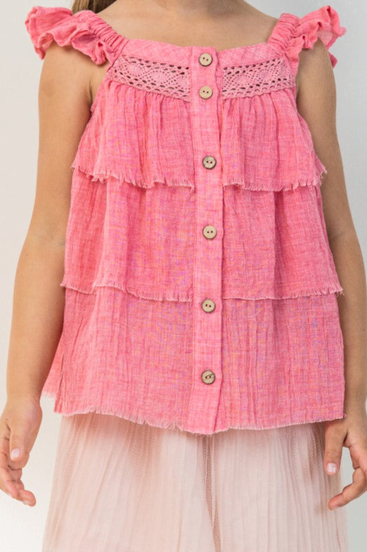 Girls Buttoned Ruffled Top