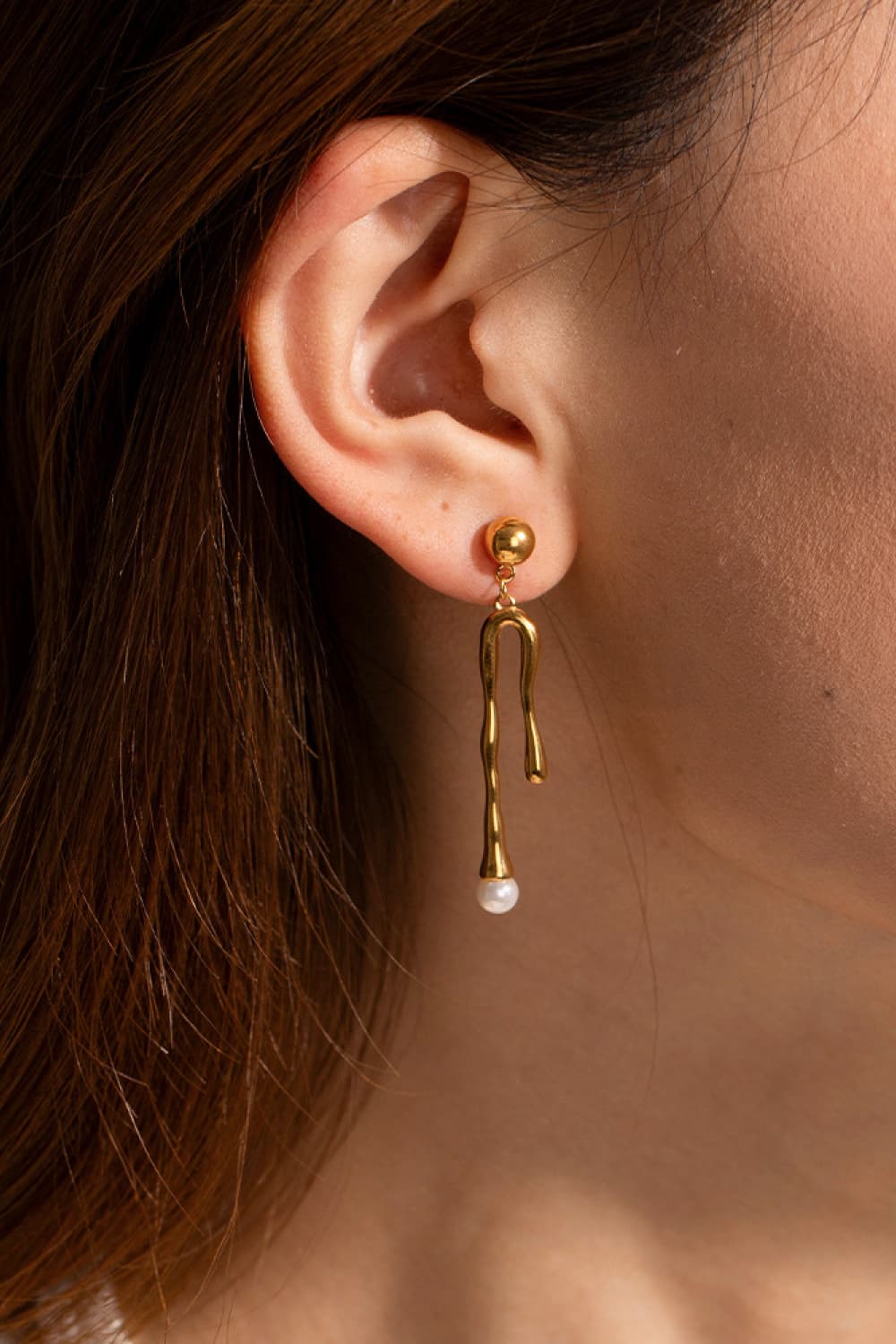 Synthetic Pearl 18K Gold-Pleated Dangle Earrings