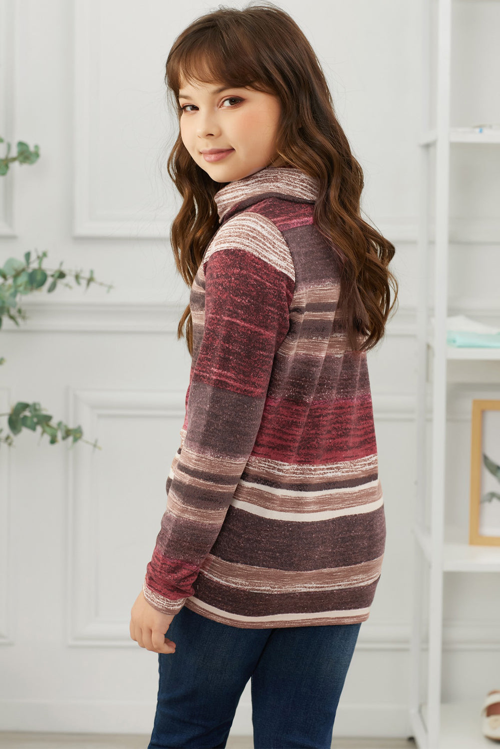 Kids Striped Cowl Neck Top with Pockets