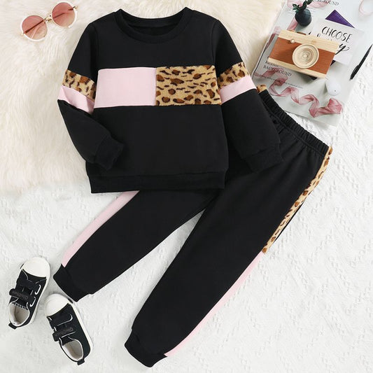 Color Block Round Neck Long Sleeve Top and Long Pants Set