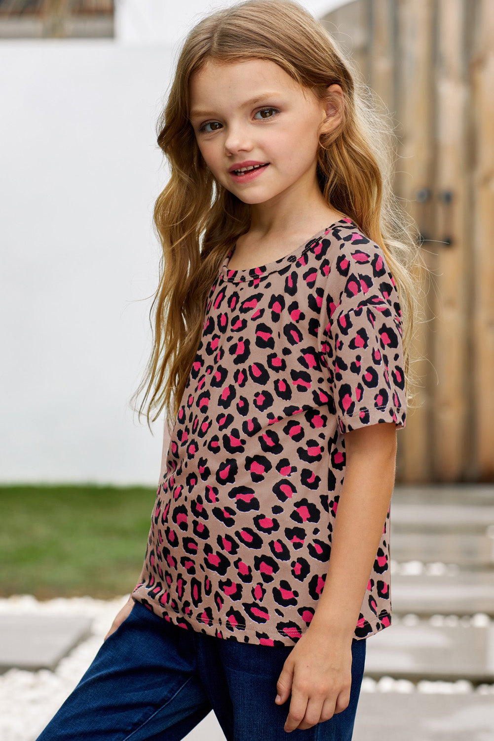 Kids Leopard Dropped Shoulder Tee