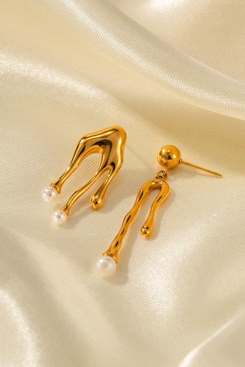 Synthetic Pearl 18K Gold-Pleated Dangle Earrings