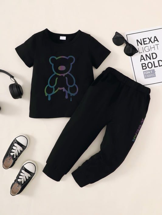 Bear Graphic Tee and Joggers Set