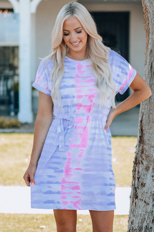 Tie-Dye Belted T-Shirt Dress