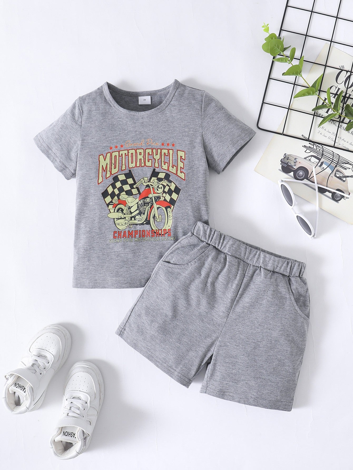 Boys Motorcycle Graphic Tee and Shorts Set