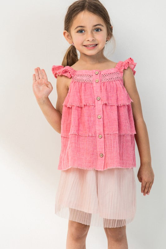 Girls Buttoned Ruffled Top