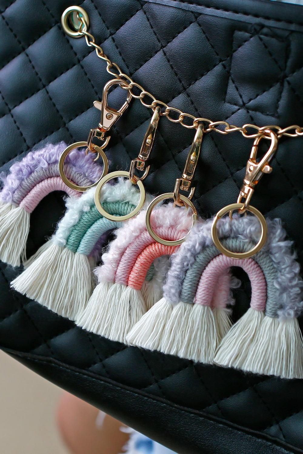 Fringe Trim Rainbow Key Chain