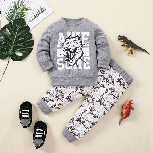 Kids Graphic Cozy Top and Dinosaur Print Joggers Set