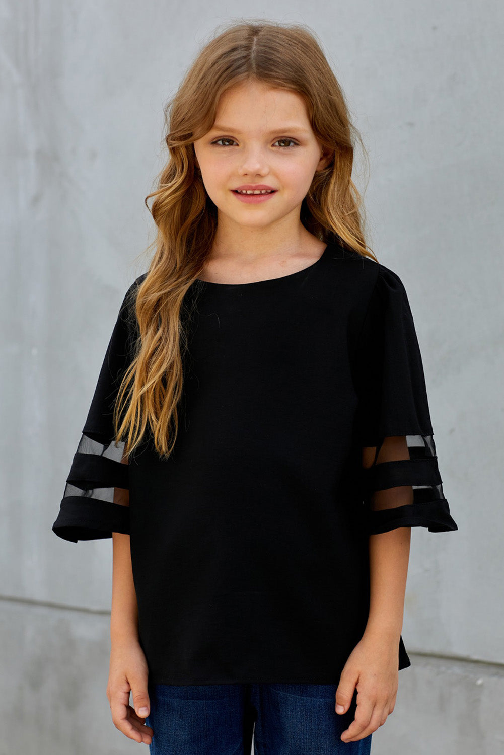 Girls Sheer Striped Flare Sleeve Tee Shirt – ivybean.shop