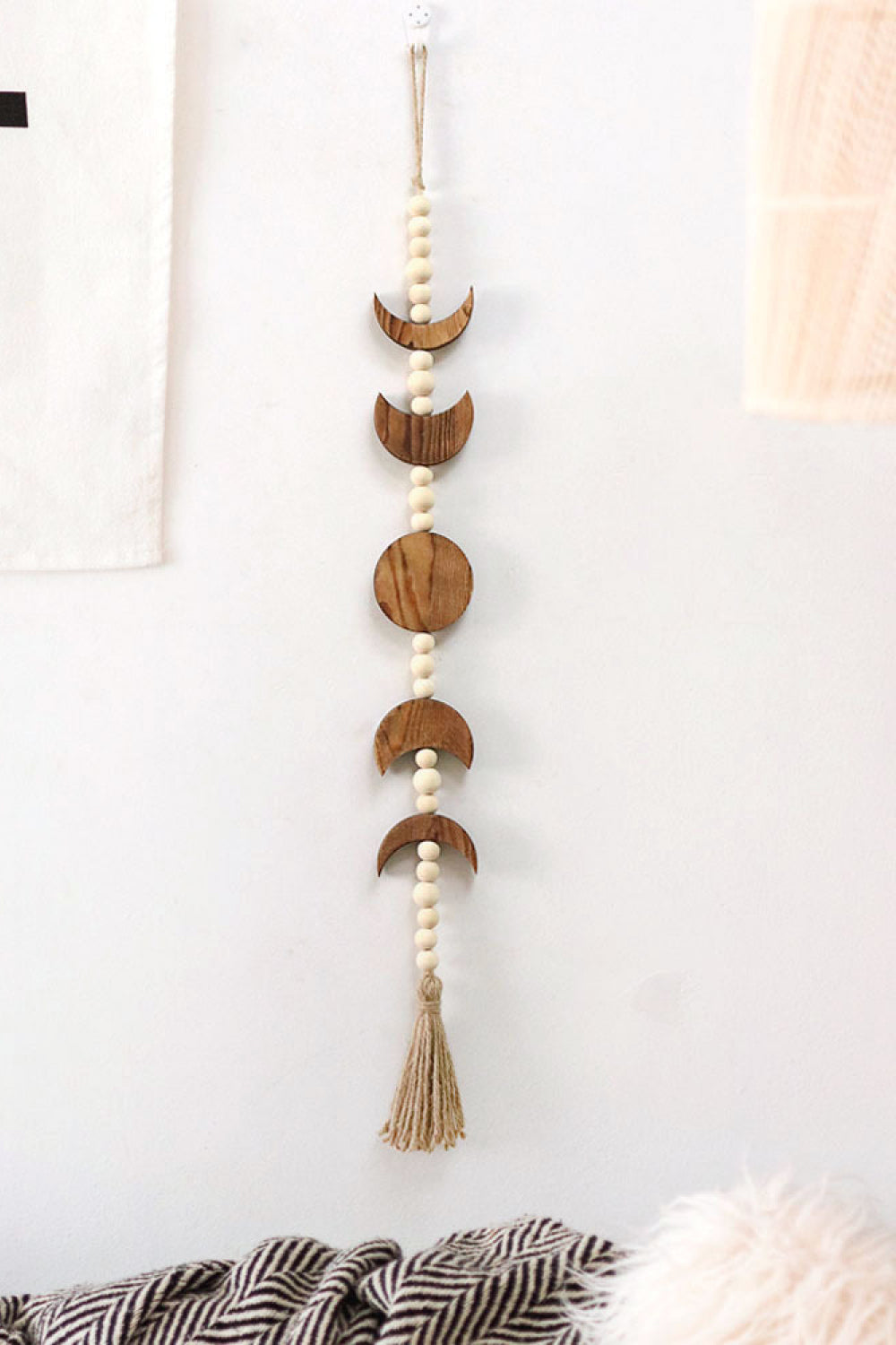 Wooden Crescent Tassel Wall Hanging